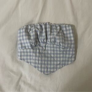 Blue Gingham Checkered Tie Crop Top